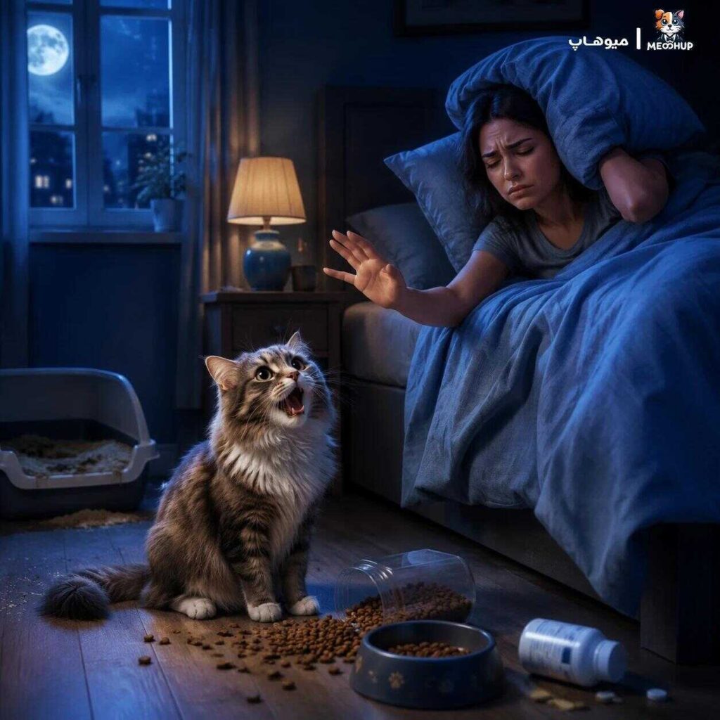 اشتباهات رایج صاحبان گربه هنگام بیقراری گربه در شب